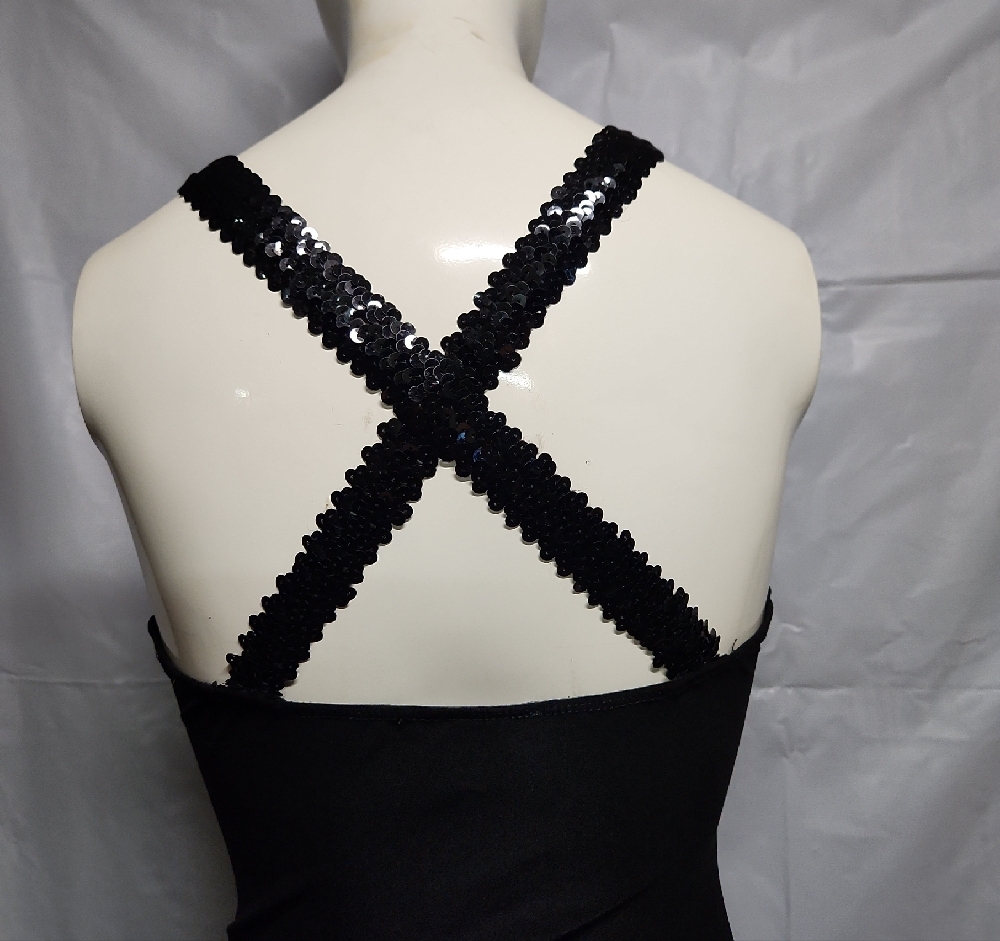Elegant Black Sequin Strap Dress